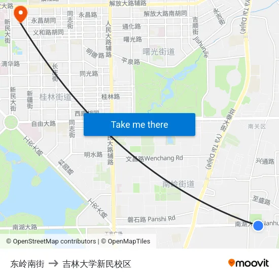 东岭南街 to 吉林大学新民校区 map