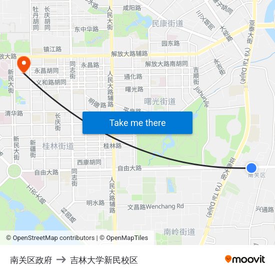 南关区政府 to 吉林大学新民校区 map