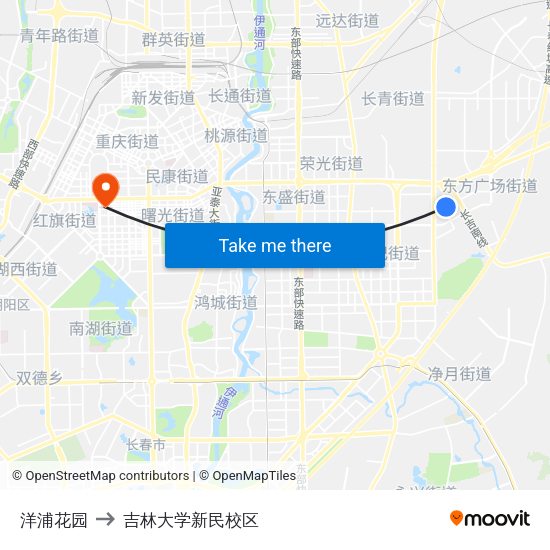 洋浦花园 to 吉林大学新民校区 map