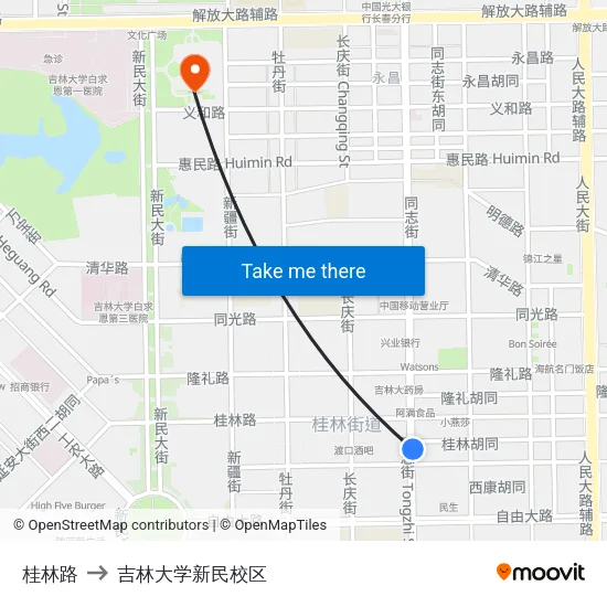 桂林路 to 吉林大学新民校区 map