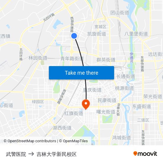 武警医院 to 吉林大学新民校区 map