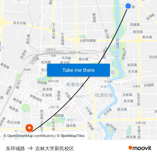 东环城路 to 吉林大学新民校区 map