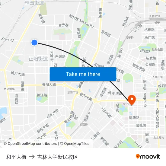 和平大街 to 吉林大学新民校区 map