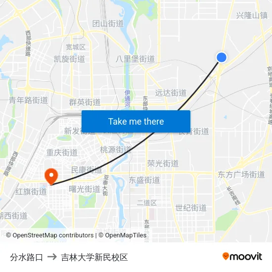 分水路口 to 吉林大学新民校区 map