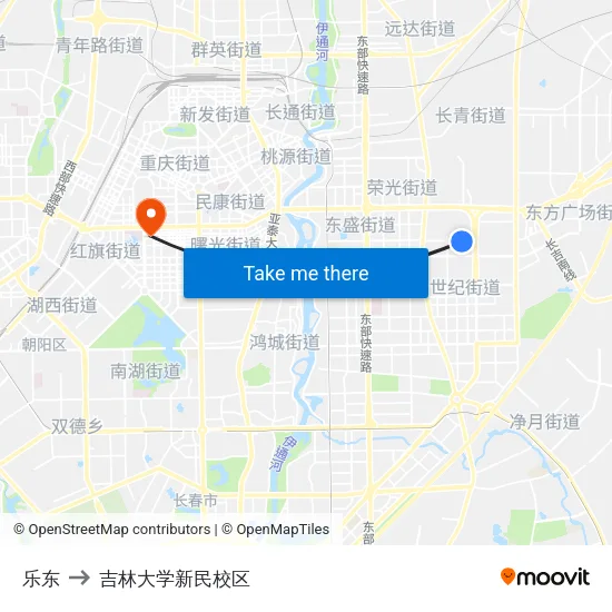 乐东 to 吉林大学新民校区 map