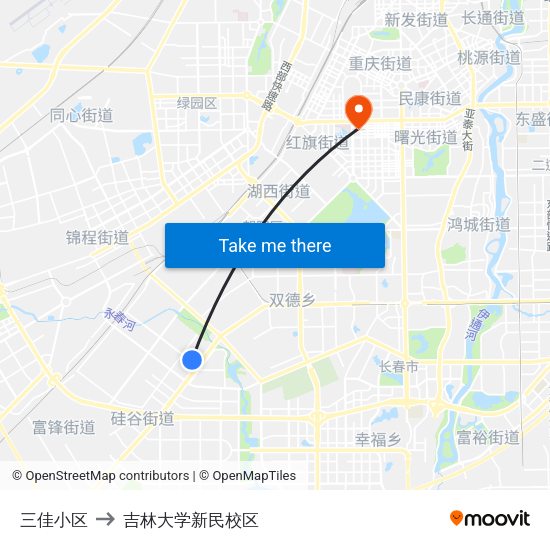 三佳小区 to 吉林大学新民校区 map