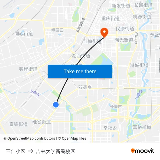 三佳小区 to 吉林大学新民校区 map