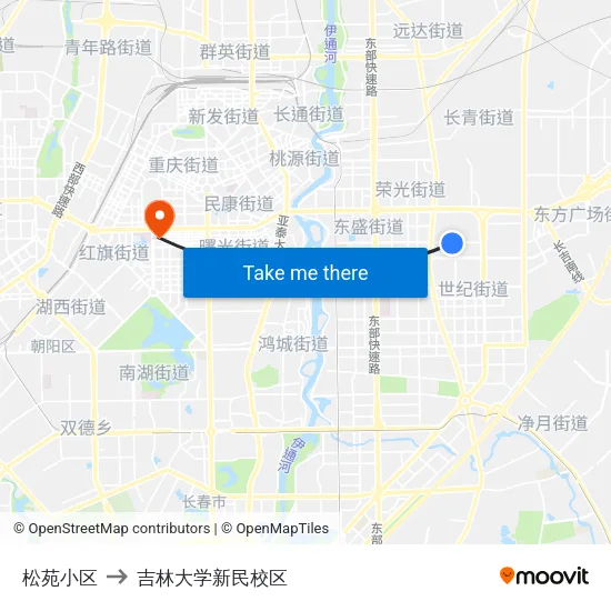 松苑小区 to 吉林大学新民校区 map