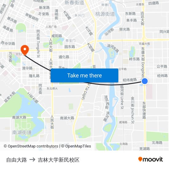 自由大路 to 吉林大学新民校区 map