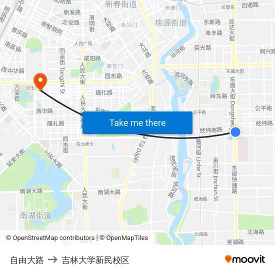自由大路 to 吉林大学新民校区 map