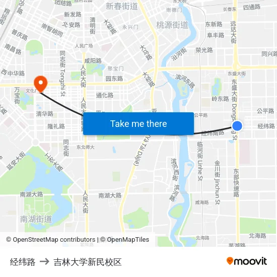 经纬路 to 吉林大学新民校区 map