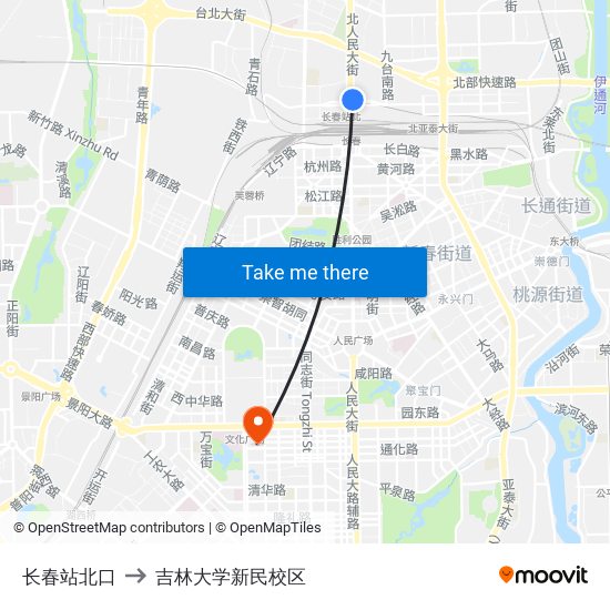 长春站北口 to 吉林大学新民校区 map