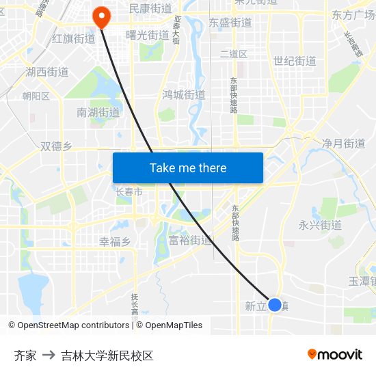 齐家 to 吉林大学新民校区 map