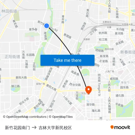 新竹花园南门 to 吉林大学新民校区 map