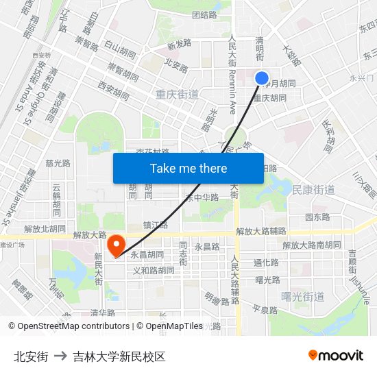北安街 to 吉林大学新民校区 map