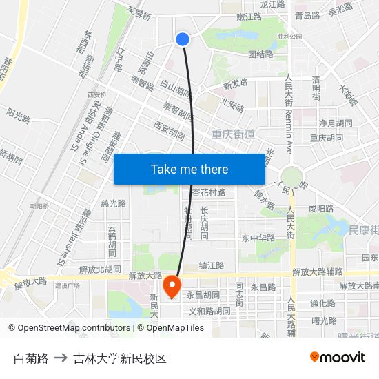 白菊路 to 吉林大学新民校区 map