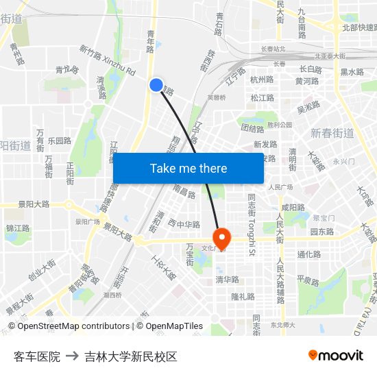 客车医院 to 吉林大学新民校区 map