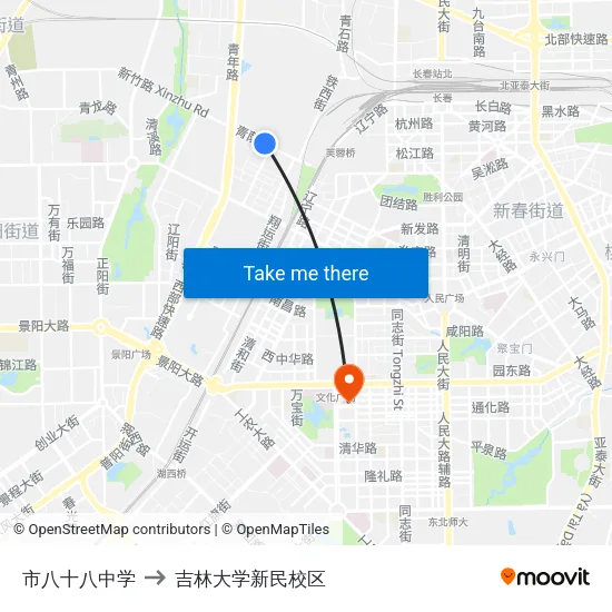 市八十八中学 to 吉林大学新民校区 map