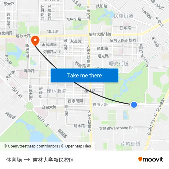体育场 to 吉林大学新民校区 map