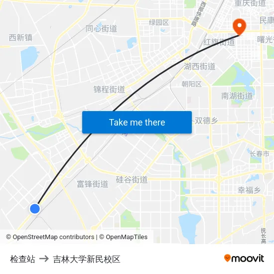 检查站 to 吉林大学新民校区 map