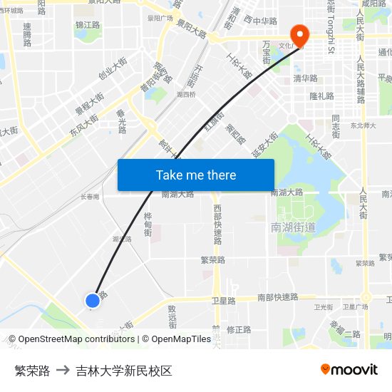 繁荣路 to 吉林大学新民校区 map