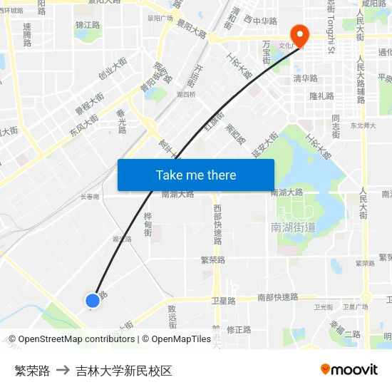 繁荣路 to 吉林大学新民校区 map