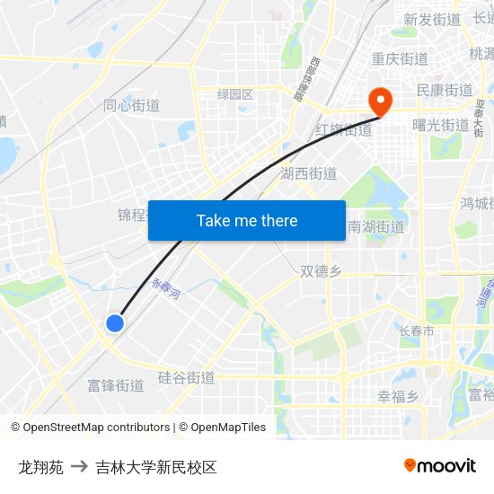 龙翔苑 to 吉林大学新民校区 map