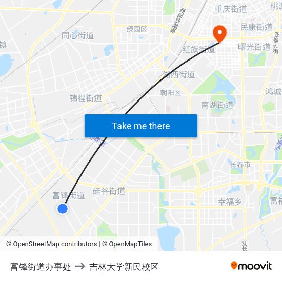 富锋街道办事处 to 吉林大学新民校区 map