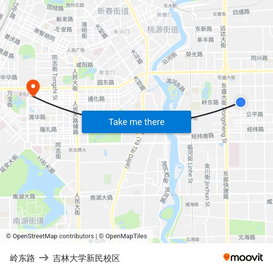 岭东路 to 吉林大学新民校区 map