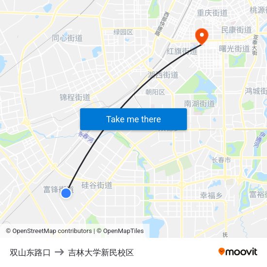 双山东路口 to 吉林大学新民校区 map