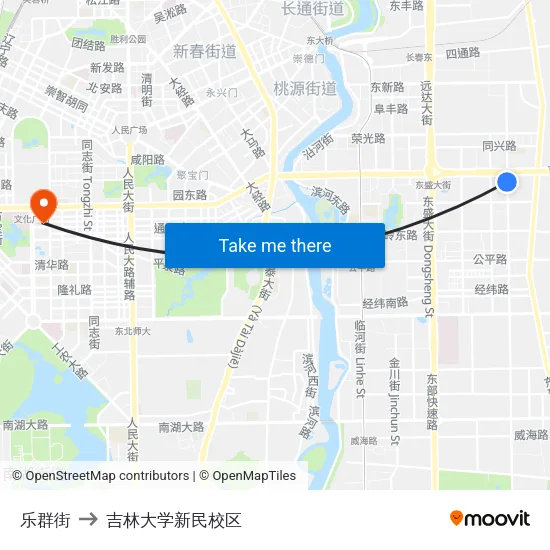 乐群街 to 吉林大学新民校区 map