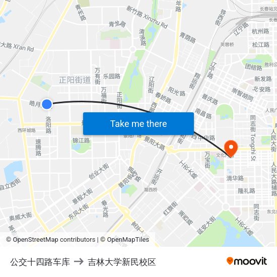 公交十四路车库 to 吉林大学新民校区 map