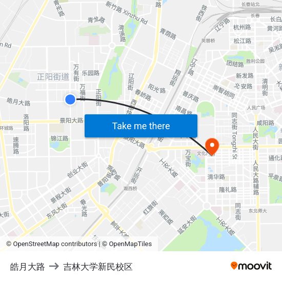 皓月大路 to 吉林大学新民校区 map