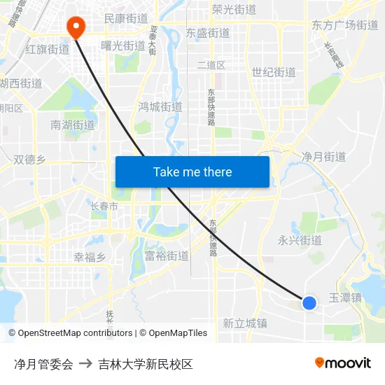 净月管委会 to 吉林大学新民校区 map