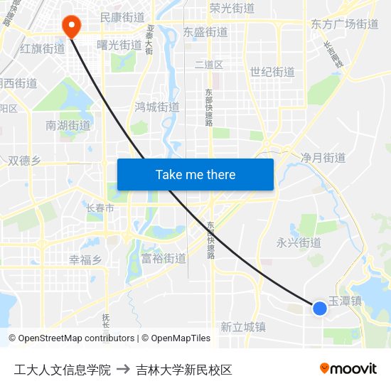工大人文信息学院 to 吉林大学新民校区 map