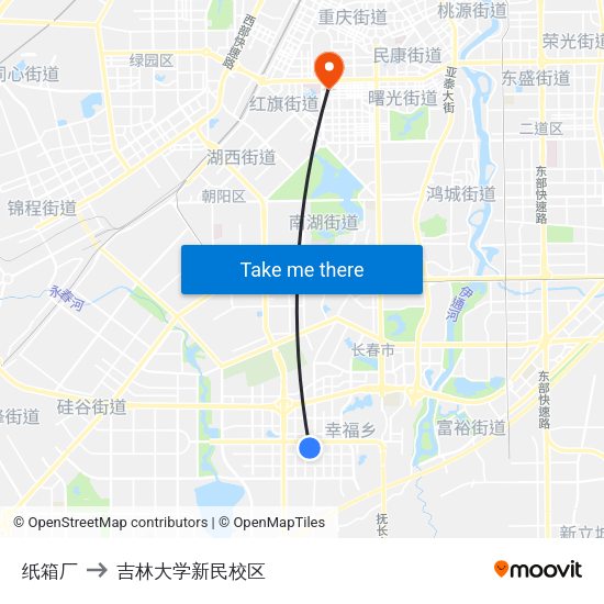 纸箱厂 to 吉林大学新民校区 map