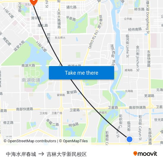 中海水岸春城 to 吉林大学新民校区 map