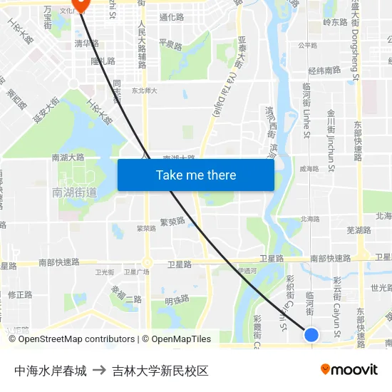 中海水岸春城 to 吉林大学新民校区 map