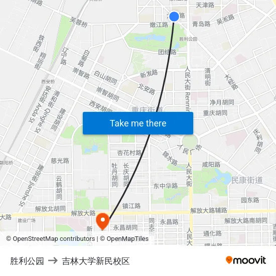 胜利公园 to 吉林大学新民校区 map