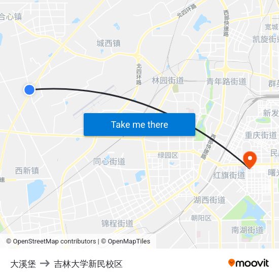 大溪堡 to 吉林大学新民校区 map