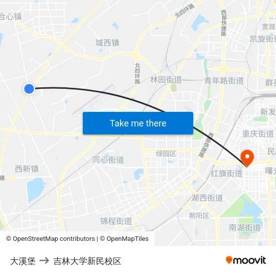 大溪堡 to 吉林大学新民校区 map