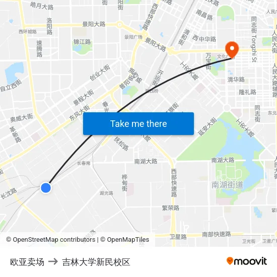 欧亚卖场 to 吉林大学新民校区 map