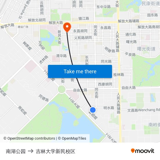 南湖公园 to 吉林大学新民校区 map