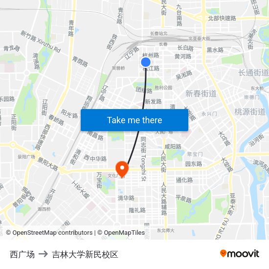 西广场 to 吉林大学新民校区 map