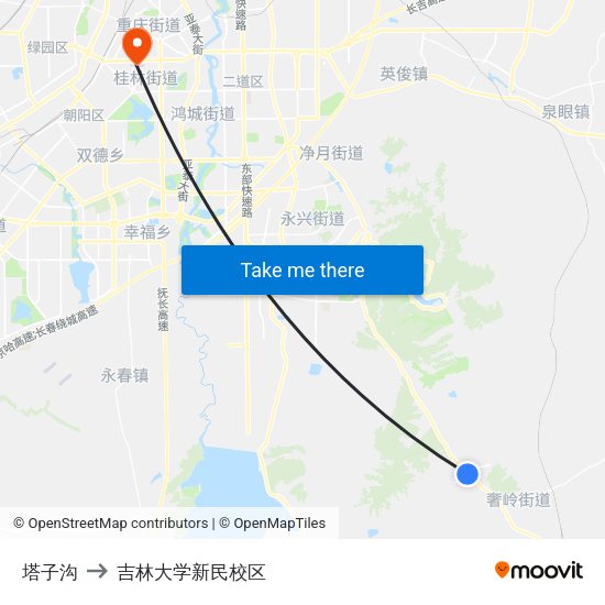 塔子沟 to 吉林大学新民校区 map