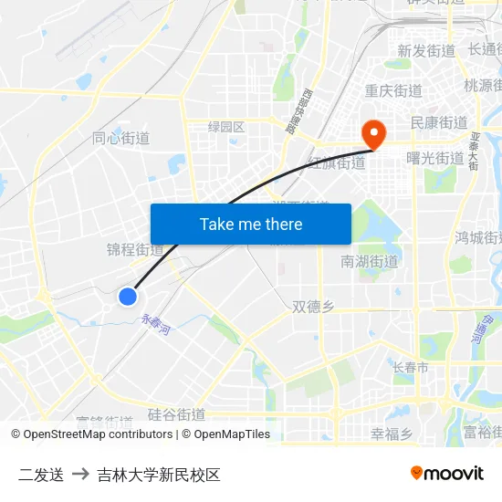 二发送 to 吉林大学新民校区 map
