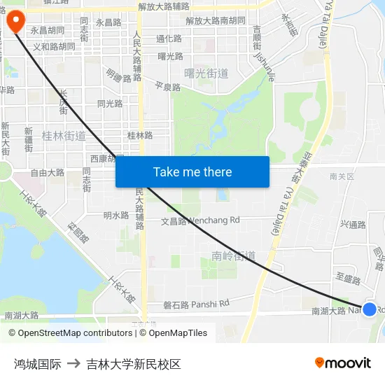 鸿城国际 to 吉林大学新民校区 map