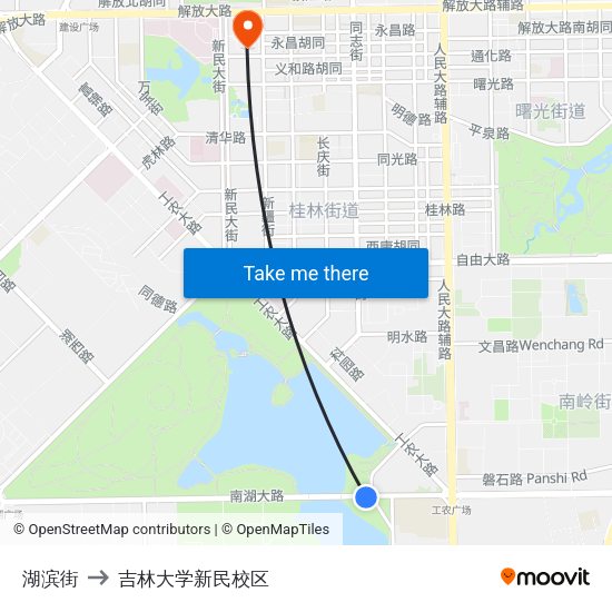 湖滨街 to 吉林大学新民校区 map