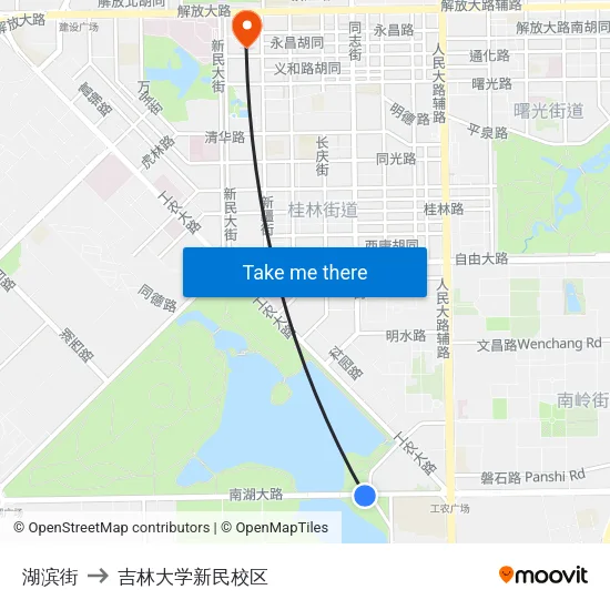 湖滨街 to 吉林大学新民校区 map