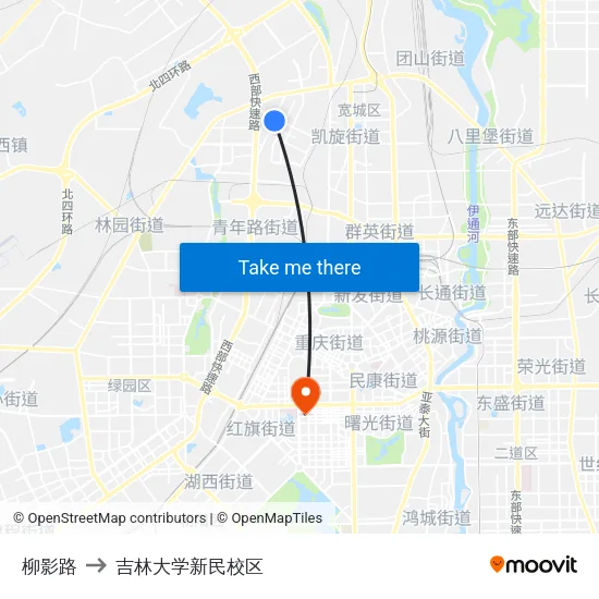 柳影路 to 吉林大学新民校区 map